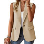 New Women's Suit Vest Solid Color Office Casual Top Cardigan Loose Simple Coat for Women