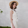 K2169W luxury womens clothing ladies waistcoat vest 100 linen clothes white