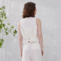K2169W luxury womens clothing ladies waistcoat vest 100 linen clothes white
