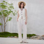 K2169W luxury womens clothing ladies waistcoat vest 100 linen clothes white