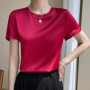 Short-sleeved T-shirts Women's New Slim Bottoming T-shirts Short Sleeves Simple Thin Tops Short Sleeves Satin Shirts for Women