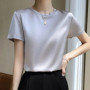 Short-sleeved T-shirts Women's New Slim Bottoming T-shirts Short Sleeves Simple Thin Tops Short Sleeves Satin Shirts for Women