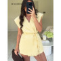 Office Sleeveless Lace Up Blazer Women Party Solid Turn-down Collar Button Blazers Female 2026 SPpring Summer Evening Coat Lady