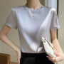 Short-sleeved T-shirts Women's New Slim Bottoming T-shirts Short Sleeves Simple Thin Tops Short Sleeves Satin Shirts for Women