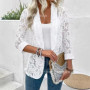 Women Shirt Jacket Spring Summer White Lace Hollow Out Solid Open Stitch Blazers Outdoor Jackets Lightweight Office Ladies Coat