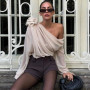 Women Sexy Off Shoulder Chiffon Blouse Elegant Irregular Oblique-Neck 3D Flower Shirts Female Fashion Streetwear Party Mesh Tops