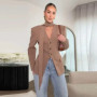 Elegant Slim Women Blazer Coat Spring V-neck With Scarf Long Sleeve Single-breasted Female Coats 2026 Shoulder Pad Lady Outwear
