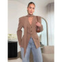 Elegant Slim Women Blazer Coat Spring V-neck With Scarf Long Sleeve Single-breasted Female Coats 2026 Shoulder Pad Lady Outwear