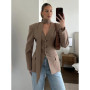 Elegant Slim Women Blazer Coat Spring V-neck With Scarf Long Sleeve Single-breasted Female Coats 2026 Shoulder Pad Lady Outwear
