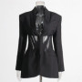 New Fashion Fishbone Waist Mesh Patchwork Design Woman Suit Jackets Y2K High Street See-through Sexy Turn-down Collar Coat