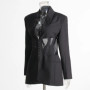 New Fashion Fishbone Waist Mesh Patchwork Design Woman Suit Jackets Y2K High Street See-through Sexy Turn-down Collar Coat