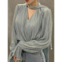 Pleated Elegant Long sleeve Blouse With Ties Women Luxury Ruffle V neck Basic Top Casual Oversize Lady Office Wear Korean Chic