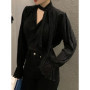 Pleated Elegant Long sleeve Blouse With Ties Women Luxury Ruffle V neck Basic Top Casual Oversize Lady Office Wear Korean Chic