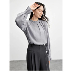 SENTUBILA Women's Blouse Long Sleeve Tops 2026 Spring Lyocell Ruffles Neck Petal Elegant Office Lady Loose Fit Shirts 161CA6481X