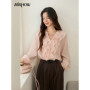 MISHOW Pink Ruffled Blouse for Woman 2025 Autumn New Elegant Sweet V-neck Lace-up Design Shirt Lantern Sleeves Top MXE49X2504
