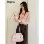 MISHOW Pink Ruffled Blouse for Woman 2025 Autumn New Elegant Sweet V-neck Lace-up Design Shirt Lantern Sleeves Top MXE49X2504