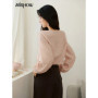MISHOW Pink Ruffled Blouse for Woman 2025 Autumn New Elegant Sweet V-neck Lace-up Design Shirt Lantern Sleeves Top MXE49X2504