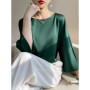 New High Quality Summer Elegant O-neck Plus Size Silk Satin Blouse Women Shirts Office Ladies Loose Tops Haut Femme 6 Colors