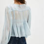 Ruffle Shirt Flowy Lace Long Sleeve Front Tie Chiffon Top Boho Embroidered Peasant Blouse Summer Bow Tie Front Tops for Women
