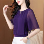 Summer Clothing Half Sleeve Chiffon Blouse 2025 New Fashion Loose Women Tops Solid Color Casual Pullovers Shirt