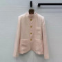 Old Money Style New Spring 100 Linen Pink Blazer Suit Women Stand Collar Long Sleeve Single Breasted Pockets Casual Jacket