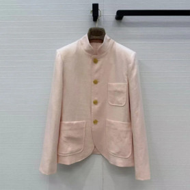 Old Money Style New Spring 100 Linen Pink Blazer Suit Women Stand Collar Long Sleeve Single Breasted Pockets Casual Jacket