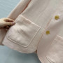 Old Money Style New Spring 100 Linen Pink Blazer Suit Women Stand Collar Long Sleeve Single Breasted Pockets Casual Jacket
