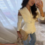 Elegant Lace Up Blazer Jacket Waist Cinching Irregular Hem V Neck Single Breasted Women's Suit Lady New Commute Fashion Clothing