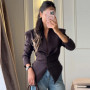Elegant Lace Up Blazer Jacket Waist Cinching Irregular Hem V Neck Single Breasted Women's Suit Lady New Commute Fashion Clothing
