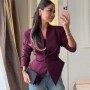 Elegant Lace Up Blazer Jacket Waist Cinching Irregular Hem V Neck Single Breasted Women's Suit Lady New Commute Fashion Clothing