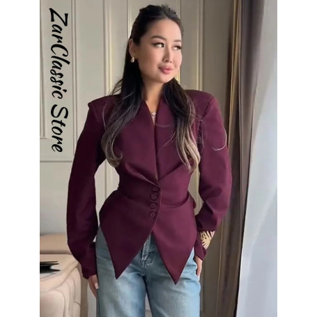 Elegant Lace Up Blazer Jacket Waist Cinching Irregular Hem V Neck Single Breasted Women's Suit Lady New Commute Fashion Clothing