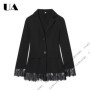ULBYANRY - Lace Hem & Cuff Blazer, Black V Neck Slim Fit Suit Jacket for Women Office Party Evening Elegant Outfit