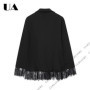 ULBYANRY - Lace Hem & Cuff Blazer, Black V Neck Slim Fit Suit Jacket for Women Office Party Evening Elegant Outfit