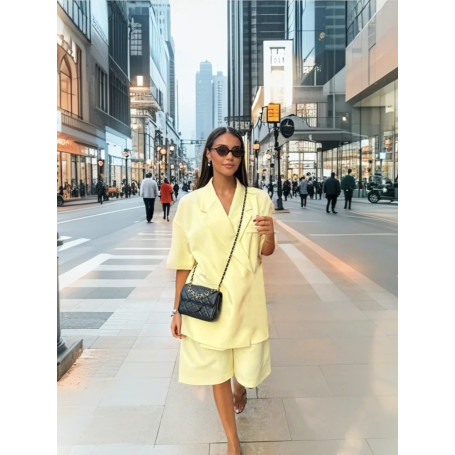 Casual Solid Blazer Shorts Women Suits Holiday Lapel Single Button Mock Pocket Coat Wide Leg Short Pants 2025 Summer Lady Suit