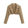 7 color Spring Autumn Lapel Collar Open stitching Cropped Blazer Women Long Sleeve High Waist Suits Fashion Outerwear