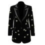 Black Velvet Blazer WomenDiamond Studded Pearl Bee Jacket for Party Wedding Wear Slim Fit Bee Diamond Studded Velvet Suits Coat