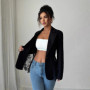 Women's Black Tailored Blazer with Lace Trim Peplum Hem Single Button Long Sleeve Elegant Jacket