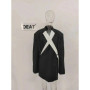 DEAT Fashion Contrast Color Patchwork Cross Open Line Blazer Women's Lapel Long Sleeves Suit Jacket Spring Autumn New