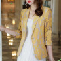 Office Lady Slim Single Button Suits Floral Lace Elegant Hollow Out Spring Summer New 3/4 Sleeve Fashion Tailored Collar Blazers