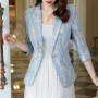 Office Lady Slim Single Button Suits Floral Lace Elegant Hollow Out Spring Summer New 3/4 Sleeve Fashion Tailored Collar Blazers