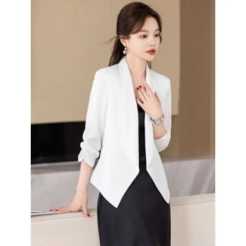 Women Blazer Flip Collar Sun Protection Plus Size Thin Side Slit One-Button Basic Newest Fitting Beading Spring Summer Ins Retro