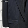 High Quality 2026 New Women's Classic Dark Blue Stripes Loose Suit Office Lady Long Sleeve Female Blazers