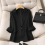 Women's Clothing Korean Style White Blazer Summer Loose Fit Waist Slimming Elegant Office Casual Comfortable New