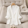 Women's Clothing Korean Style White Blazer Summer Loose Fit Waist Slimming Elegant Office Casual Comfortable New