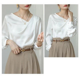 Satin Women's Shirts New Silk Solid Casual Blouses Loose Spring/Summer Ladies Clothing FASHION Long Sleeves White Tops
