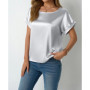 Womens Short Sleeve Satin Shirt Loose Chiffon Top