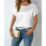 Womens Short Sleeve Satin Shirt Loose Chiffon Top