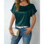 Womens Short Sleeve Satin Shirt Loose Chiffon Top