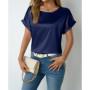 Womens Short Sleeve Satin Shirt Loose Chiffon Top