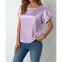 Womens Short Sleeve Satin Shirt Loose Chiffon Top